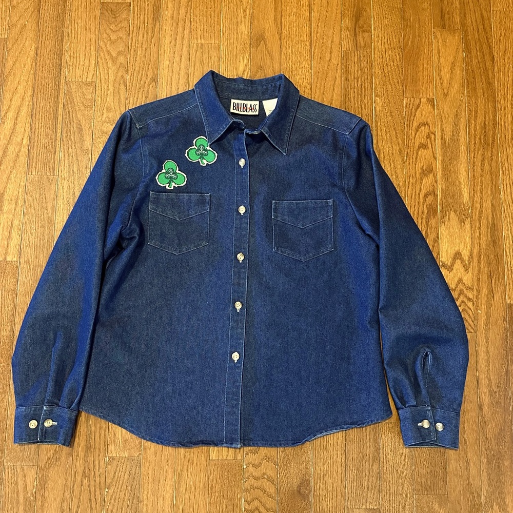 Women’s Billblass Jeans‎ denim shirt with shamrock decals